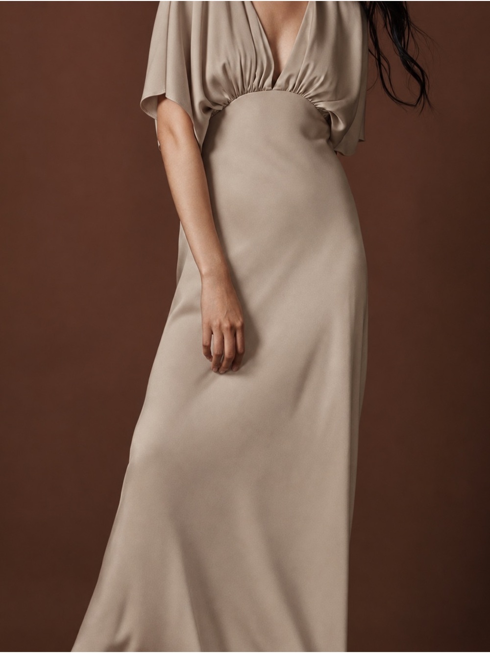 BHLDN Anthropologie Amelia Satin Gown Mushroom Taupe Size 10